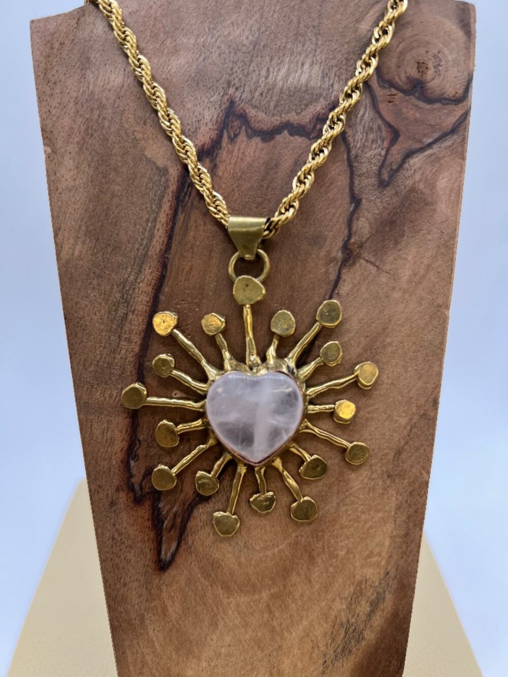 Handmade Clear Quartz Sunburst Heart Pendant